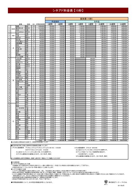 シネアド料金表 15秒 シネアド料金表 15秒