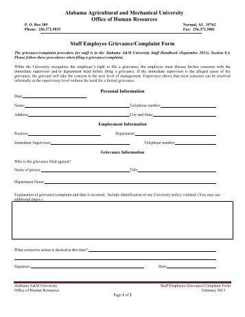 Staff Grievance Complaint Form - Alabama A&M University