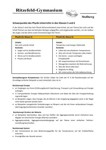 Physik in den Klassen 5 und 6 (PDF) - Ritzefeld-Gymnasium