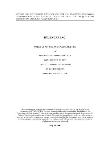 Ryjencap Inc. Notice of Annual and Special ... - Empire Industries