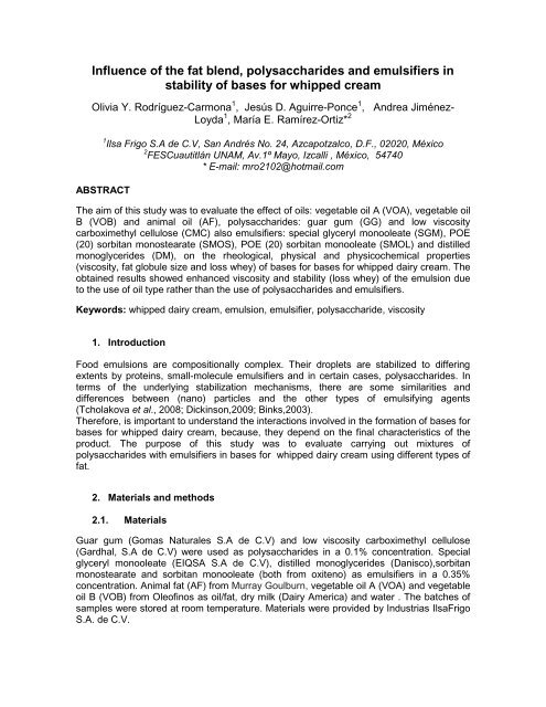 Influence of the fat blend, polysaccharides and emulsifiers in stability ...