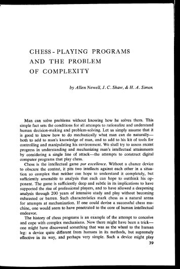 chess-playing programs and the problem of complexity - AITopics