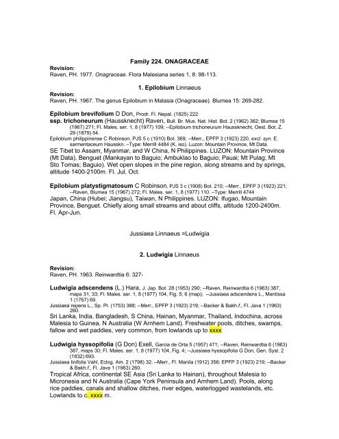 Family 224. ONAGRACEAE 1. Epilobium Linnaeus SE Tibet to ...