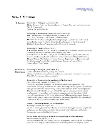 Sara Meerow's Resume - Urban Sustainability Research Group ...