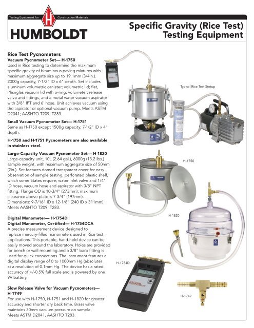 H-1750 â Vacuum Pycnometer Set (4.34L) - Humboldt Mfg. Co.