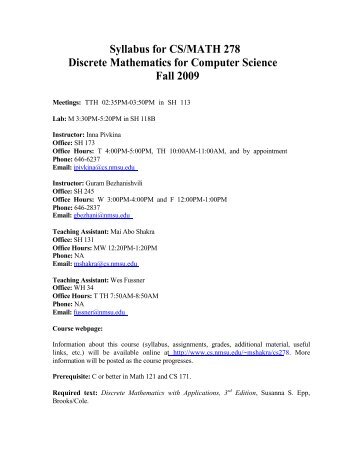 Syllabus for CS/MATH 278 Discrete Mathematics for Computer ...