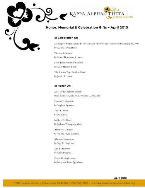 April 2010 - Kappa Alpha Theta Foundation
