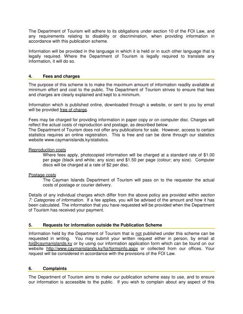 Department of Tourism Publication Scheme - Cayman Islands