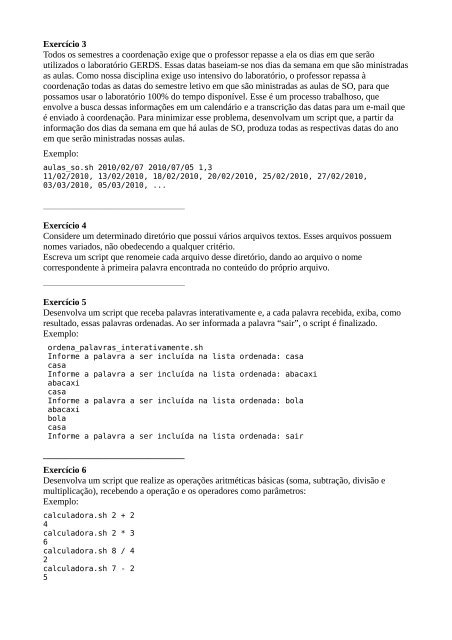 SHELL SCRIPT Exercícios de Fixação Exercício 1 Elaborar ... - Gerds