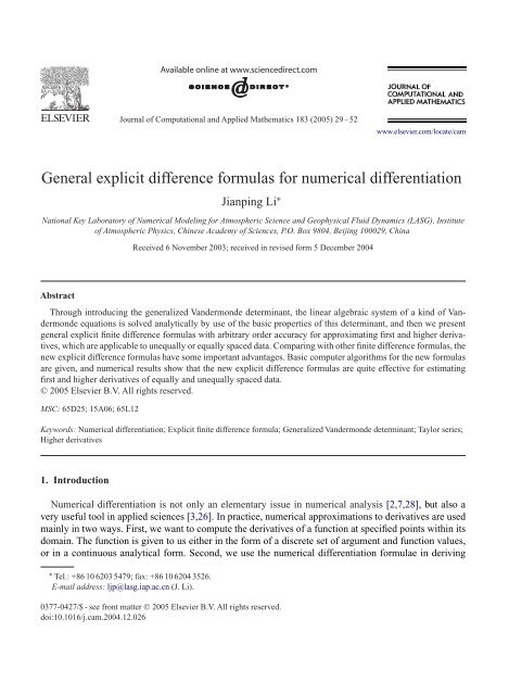 General explicit difference formulas for numerical differentiation