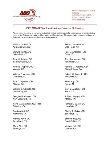 DIPLOMATES of the American Board of Optometry - CECity