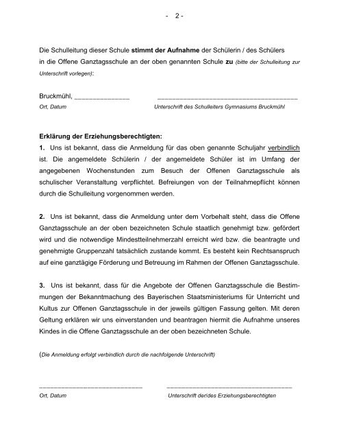 Anmeldung fÃ¼r die offene Ganztagsschule - Gymnasium BruckmÃ¼hl