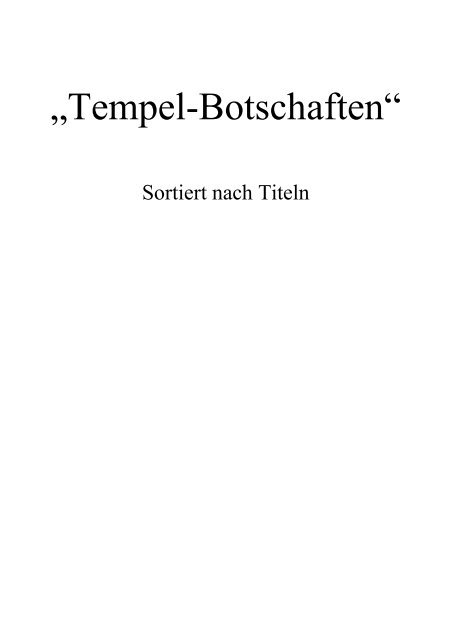 Von Buch 1 bis Buch 10 - Der Tempel der Menschheit