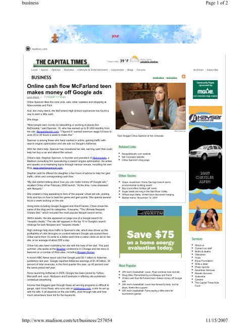 Online cash flow Mcfarland teen makes money off Google ads