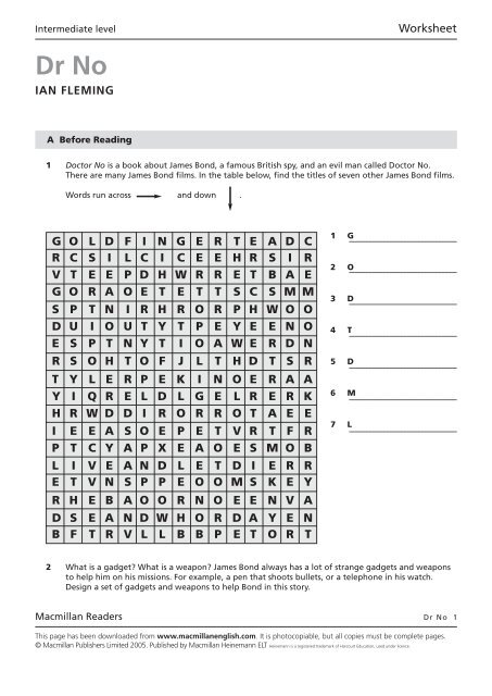 DR No Worksheet - Macmillan Readers