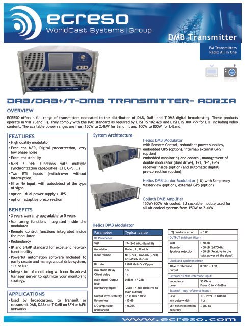 Brochure Ecreso DMB Transmitter Adria - SLG Broadcast AG