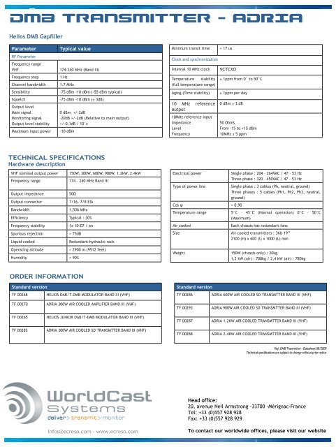 Brochure Ecreso DMB Transmitter Adria - SLG Broadcast AG