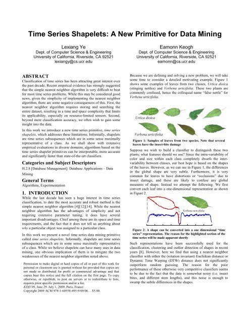 Time Series Shapelets: A New Primitive for Data Mining