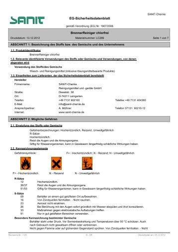 EG-Sicherheitsdatenblatt - SANIT Reinigungsmittel und