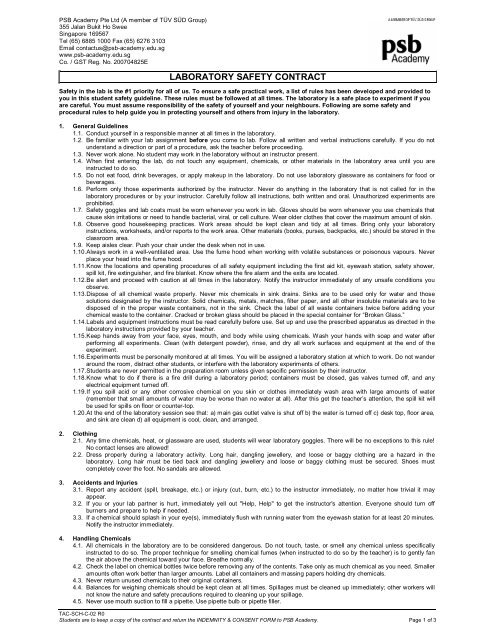 LABORATORY SAFETY CONTRACT - PSB Academy