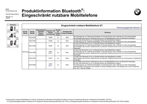 Produktinformation Bluetooth : Empfohlene Mobiltelefone - Siol