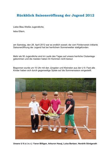 Rückblick Saisoneröffnung der Jugend 2012 - Tennisclub Blau ...