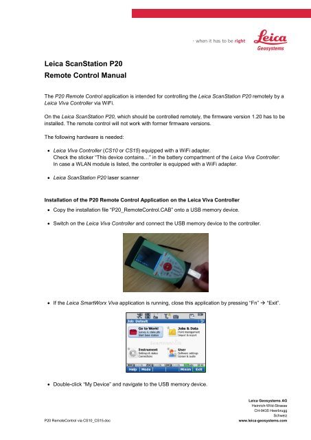 Leica ScanStation P20 Remote Control Manual - Gefos