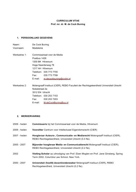 Curriculum Vitae Prof Mr Dr M De Cock Buning 1