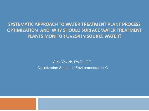 Systematic Approach to Water Treatment Plant ... - Ohiowater.org