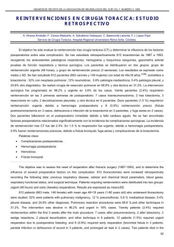 reintervenciones en cirugia toracica: estudio retrospectivo - Neumosur