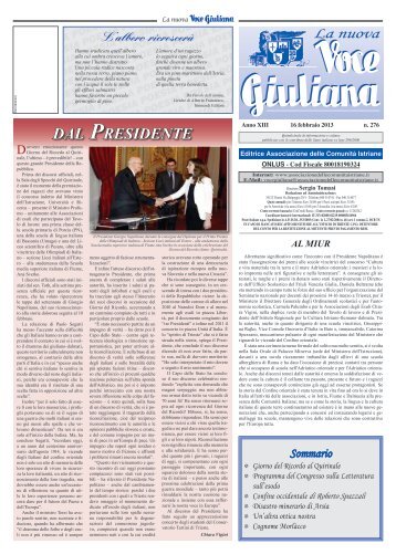 n. 276 - 16 febbraio 2013 - Associazionedellecomunitaistriane.it