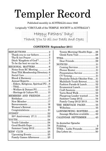 Templer Record - temple society australia