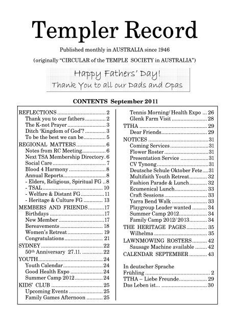 Templer Record - temple society australia