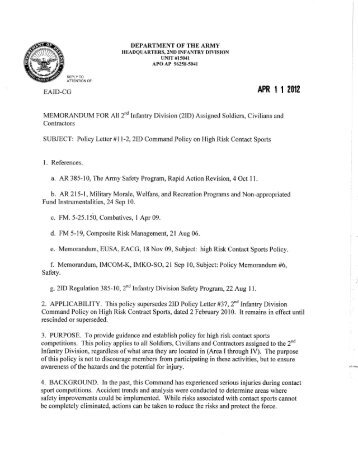 2ID Policy Letter 11-2, Command Policy High - 2nd Infantry Division