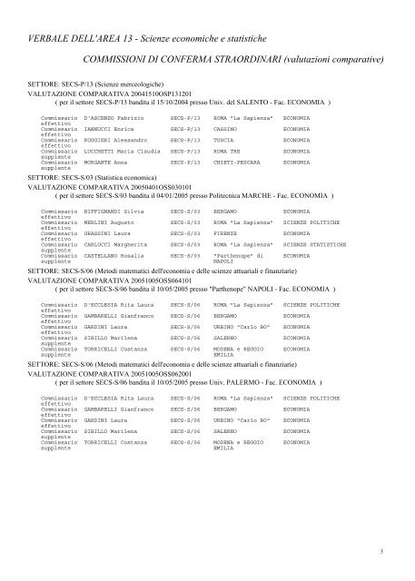 Commissioni di conferma straordinari - valutazioni ... - Cineca