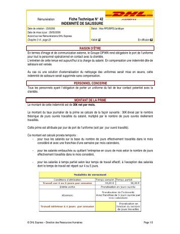 Fiche Technique NÂ° 42 INDEMNITÃ DE SALISSURE - Cfdt-dhl.org