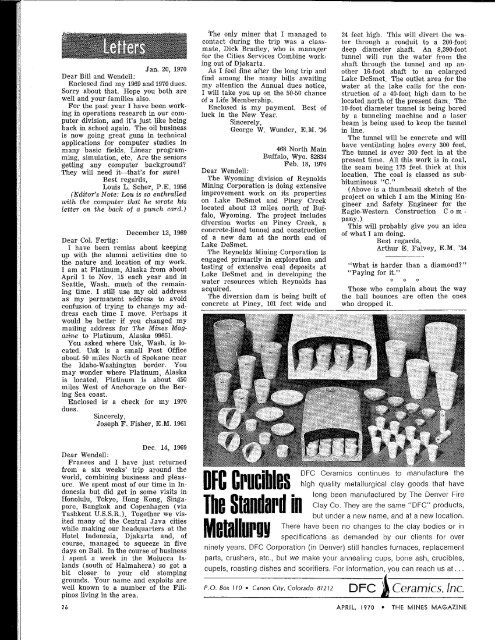 The Magazine April, 1970 - Mines Magazine - Colorado School of ...