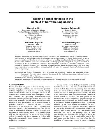Teaching formal methods in the context of software engineering