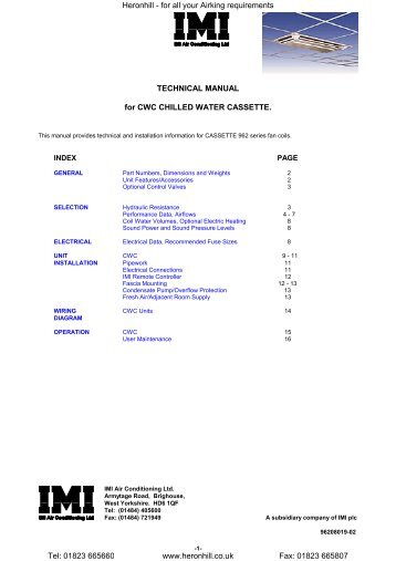 TECHNICAL MANUAL for CWC CHILLED WATER CASSETTE.