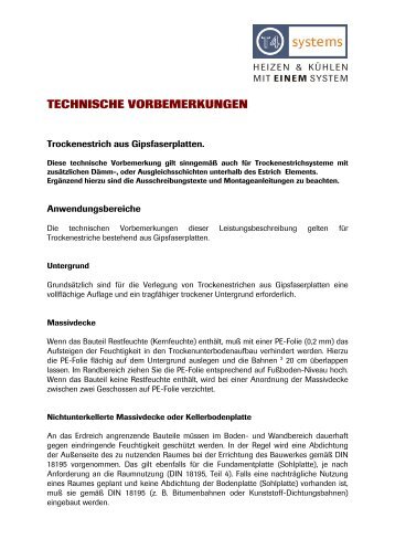 TECHNISCHE VORBEMERKUNGEN - Terra Therm