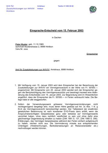 Einsprache-Entscheid vom 15. Februar 2003 - Fachverband ...