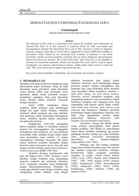 Vol. IV No. 1 April 2008 - USUpress - Universitas Sumatera Utara