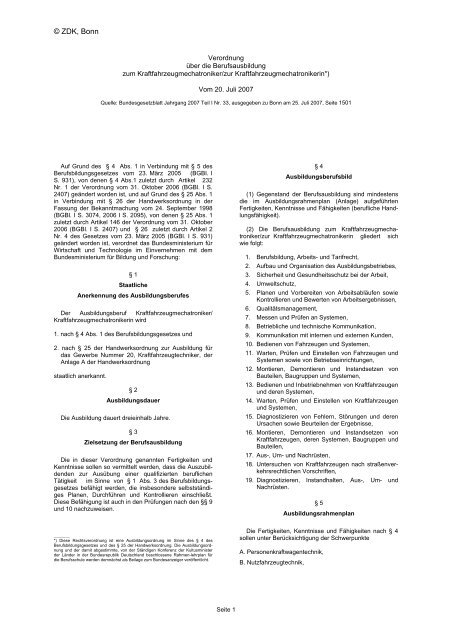 Ausbildungsverordnung Kfz Mechatroniker