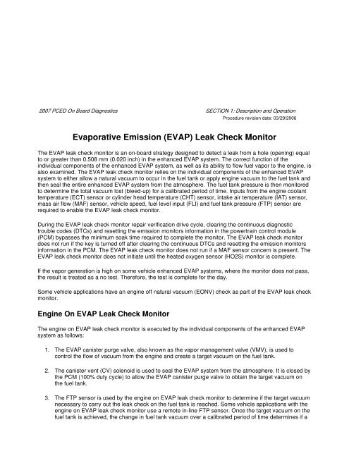 Evaporative Emission (EVAP) Leak Check Monitor