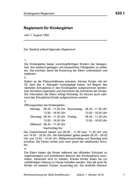 620.1 Reglement für Kindergärten - rss.stadt-schaffhausen.ch