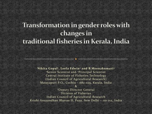 Nikita Gopal - GENDER IN AQUACULTURE AND FISHERIES