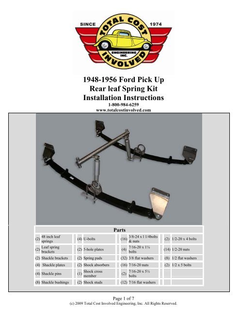 1948-1956 Ford Pick Up Rear leaf Spring Kit ... - Speedway Motors