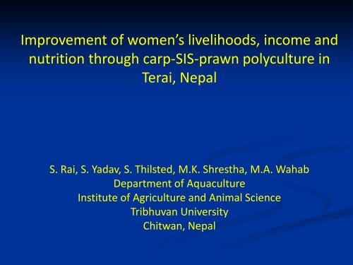 Sunila Rai - GENDER IN AQUACULTURE AND FISHERIES