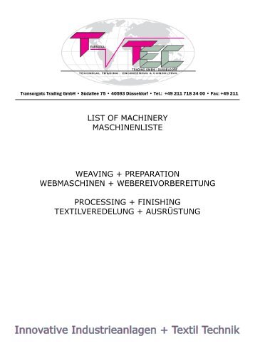 LIST OF MACHINERY MASCHINENLISTE WEAVING + ...