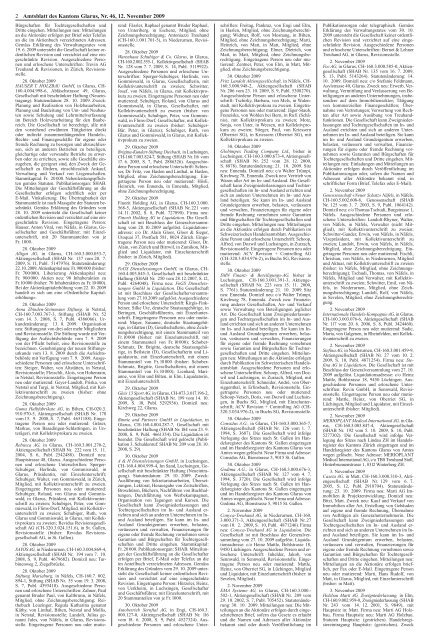 Amtsblatt des Kantons Glarus, 12.11.09 - Glarus24.ch